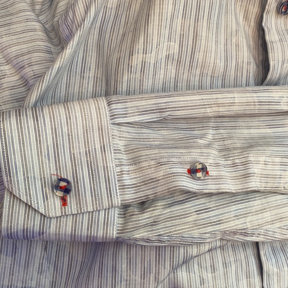 7 Downie St Couture Men’s Blue Striped Button Up Shirt Size M/L UK 4 - Picture 13 of 13